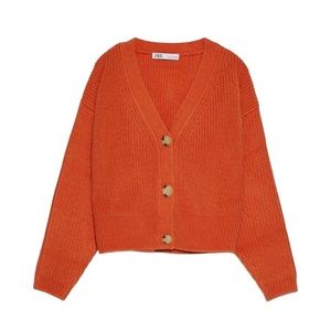 Zara Orange Chunky Knit Cardigan Oversized Sweater